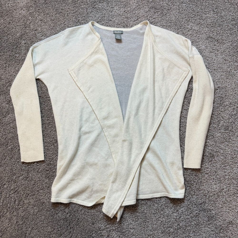 Neiman‎ Marcus Cardigan Off-White Sheer Back Small Cashmere Wool Blend
